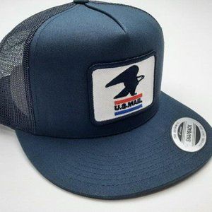 U.S. Mail USPS Flat Bill Embroidered Patch Mesh Snapback Hat Cap Trucker Retro